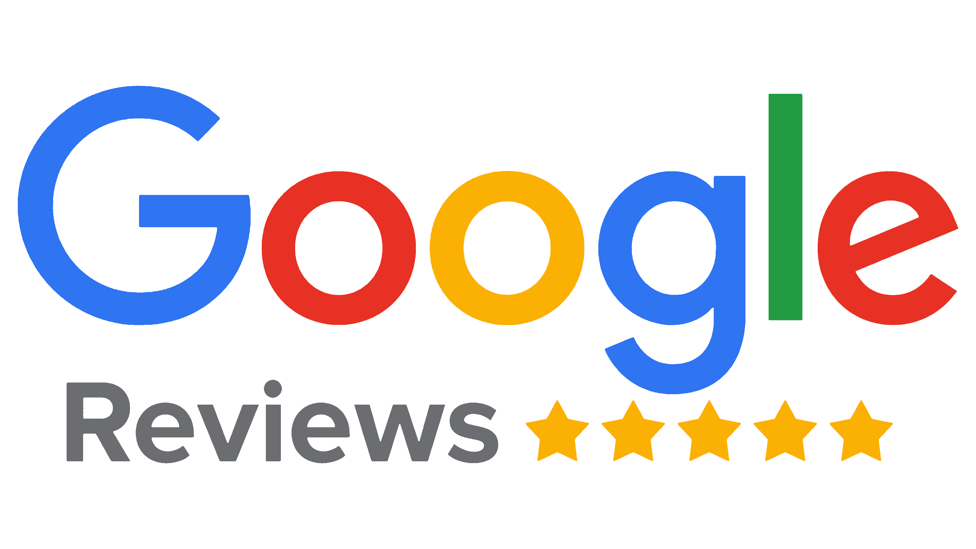 Google Reviews logo with five yellow stars below the word “Reviews” in gray text.